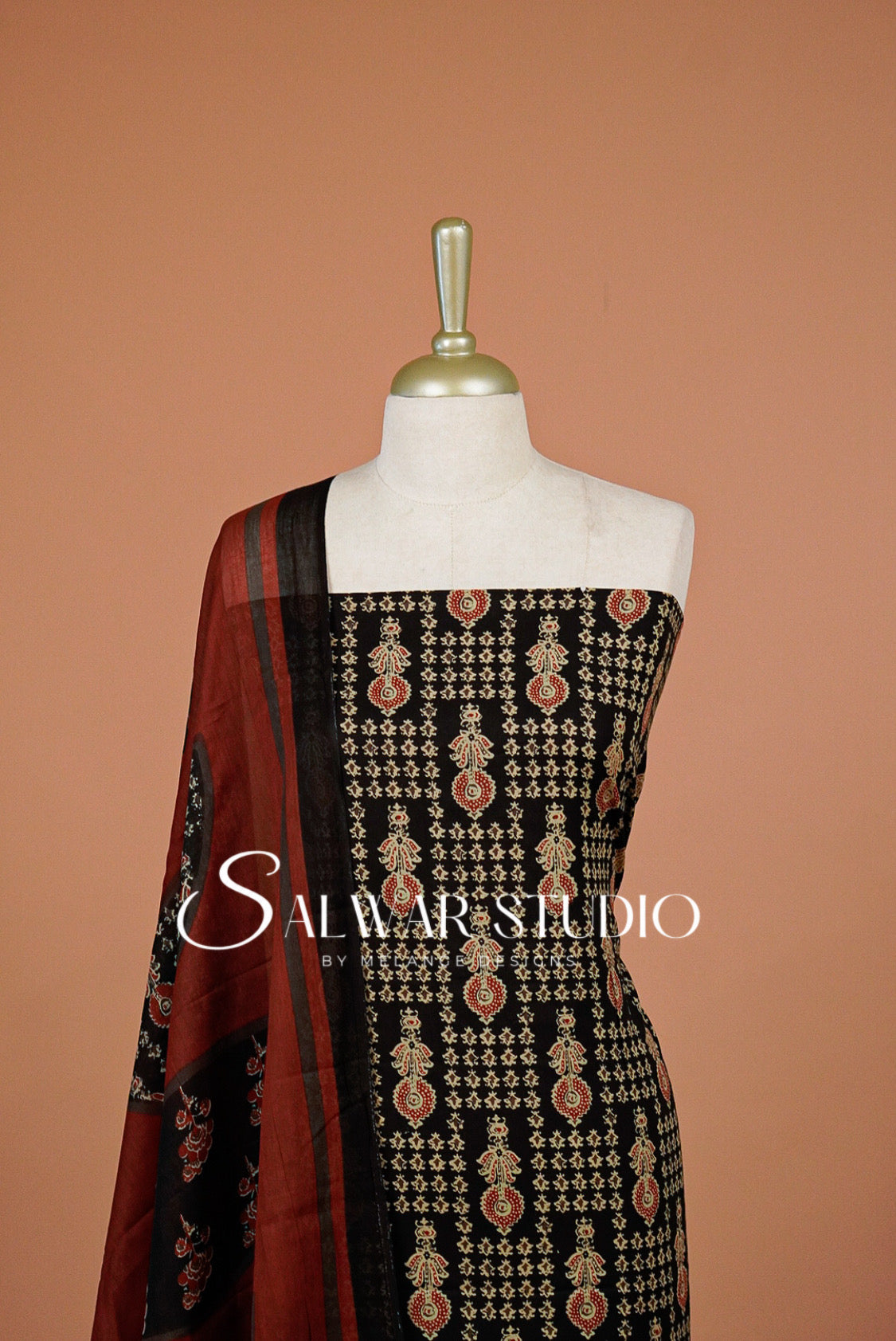 Printed Cotton Unstitched Salwar Suit Dress Material Black AC0327