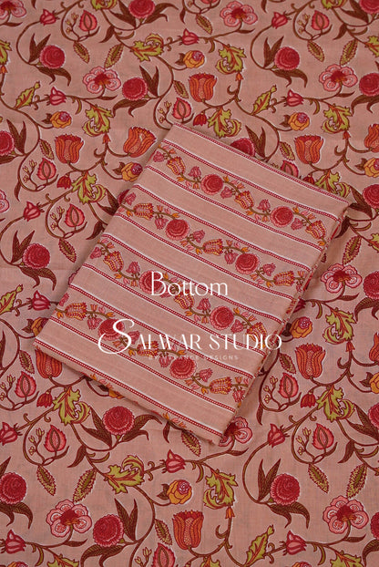 Printed Cotton Unstitched Salwar Suit Dress Material Sugared Peach AC0194