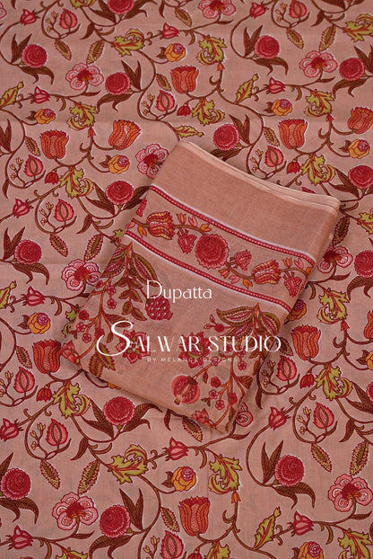 Printed Cotton Unstitched Salwar Suit Dress Material Sugared Peach AC0194