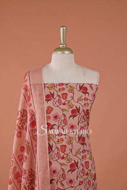 Printed Cotton Unstitched Salwar Suit Dress Material Sugared Peach AC0194