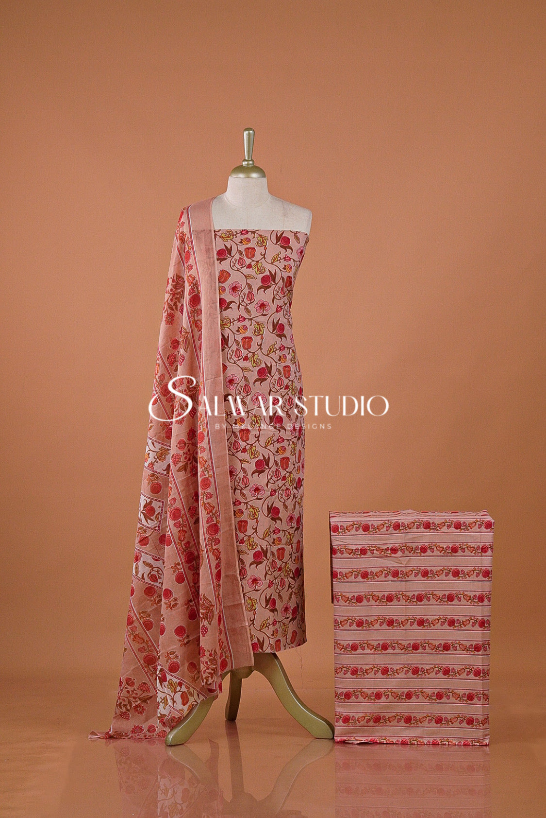Printed Cotton Unstitched Salwar Suit Dress Material Sugared Peach AC0194