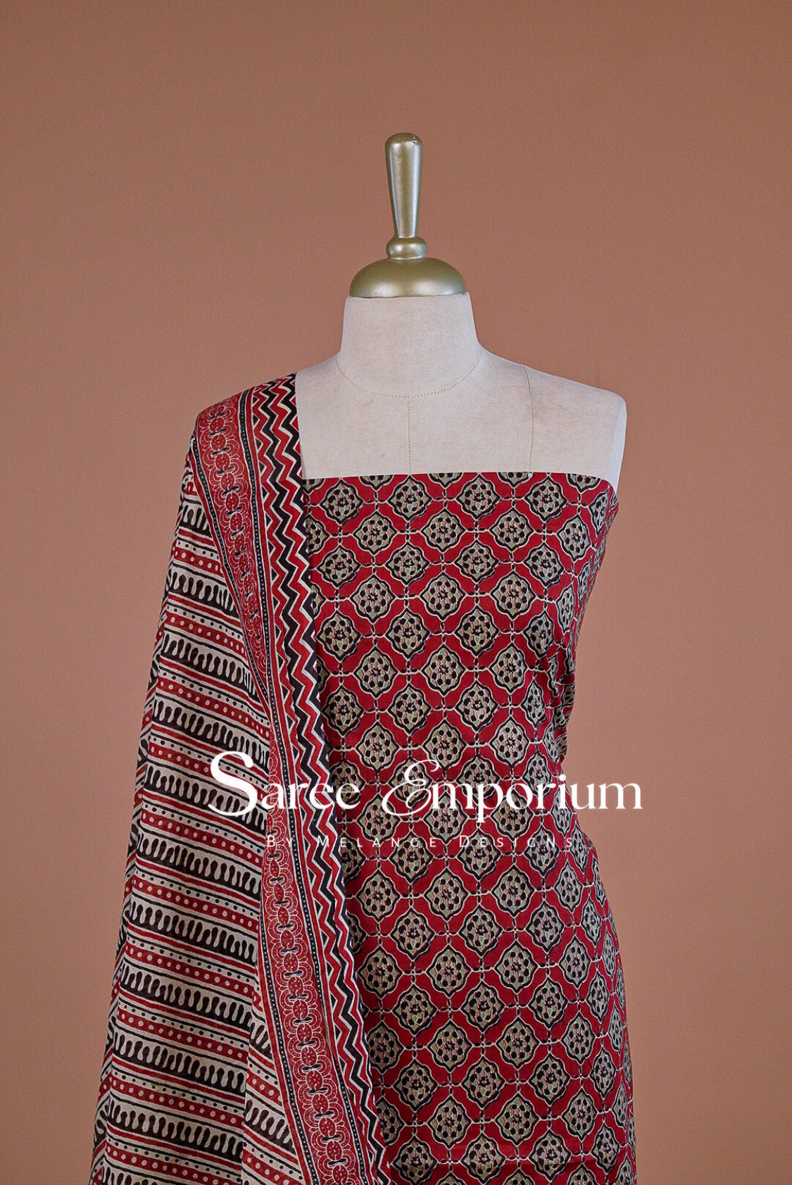 Printed Cotton Unstitched Salwar Suit Dress Material Warm Brown AC0250