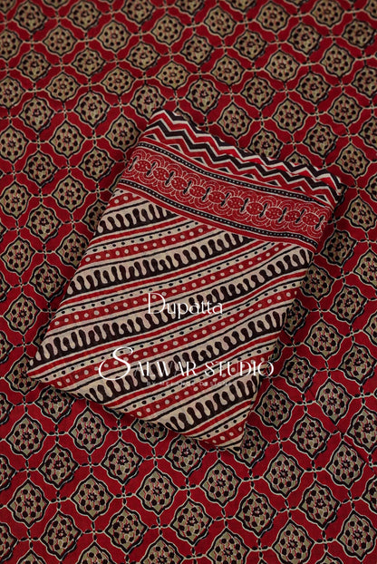 Printed Cotton Unstitched Salwar Suit Dress Material Warm Brown AC0250