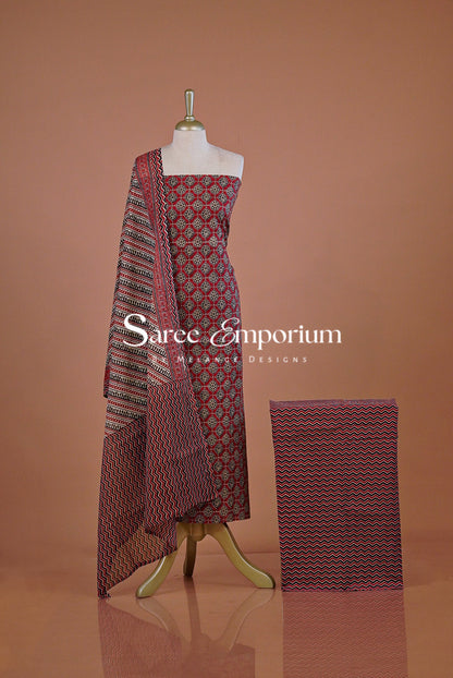 Printed Cotton Unstitched Salwar Suit Dress Material Warm Brown AC0250