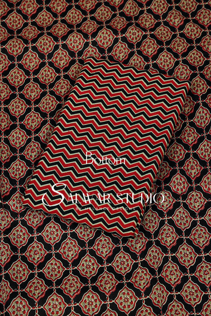 Printed Cotton Unstitched Salwar Suit Dress Material Black AC0253