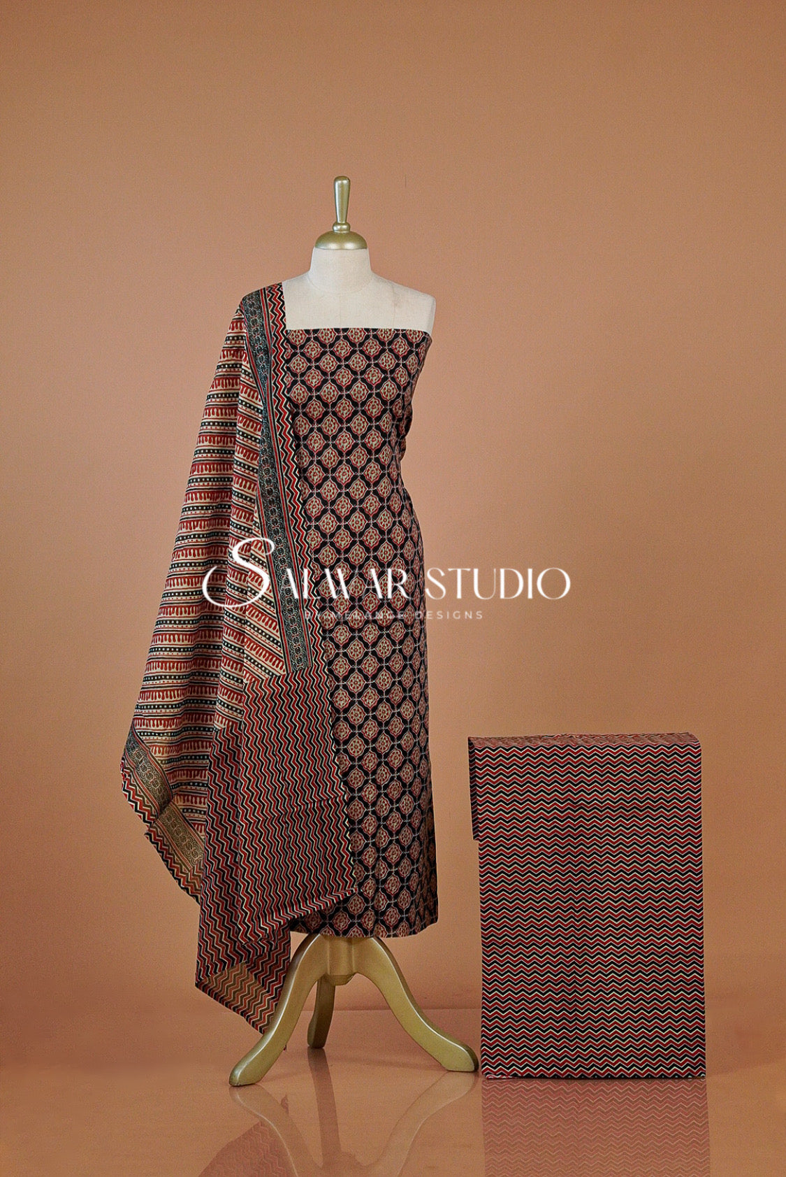 Printed Cotton Unstitched Salwar Suit Dress Material Black AC0253