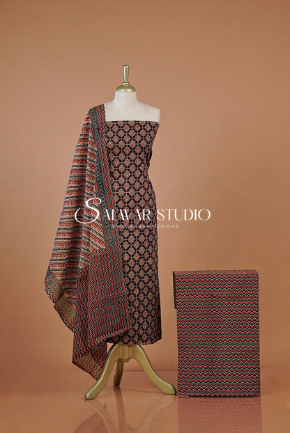 Printed Cotton Unstitched Salwar Suit Dress Material Black AC0253