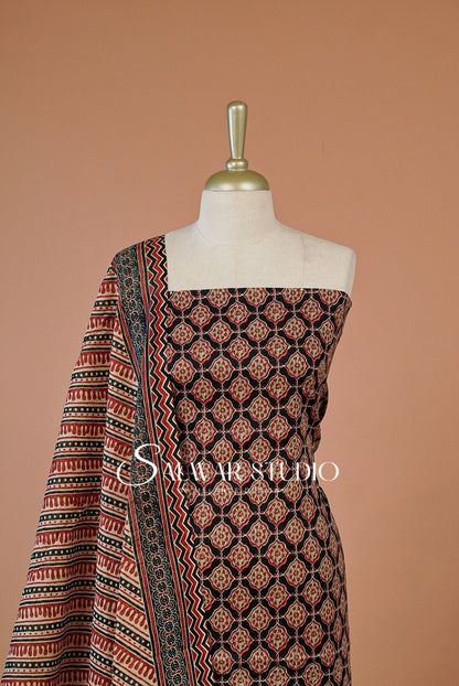 Printed Cotton Unstitched Salwar Suit Dress Material Black AC0253