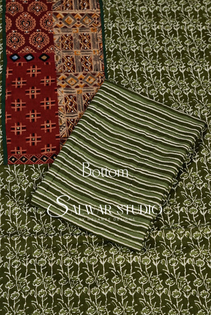 Printed Cotton Unstitched Salwar Suit Dress Material Green AC0271