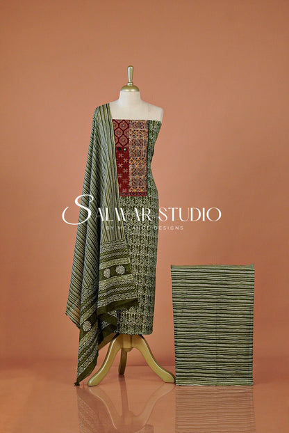 Printed Cotton Unstitched Salwar Suit Dress Material Green AC0271