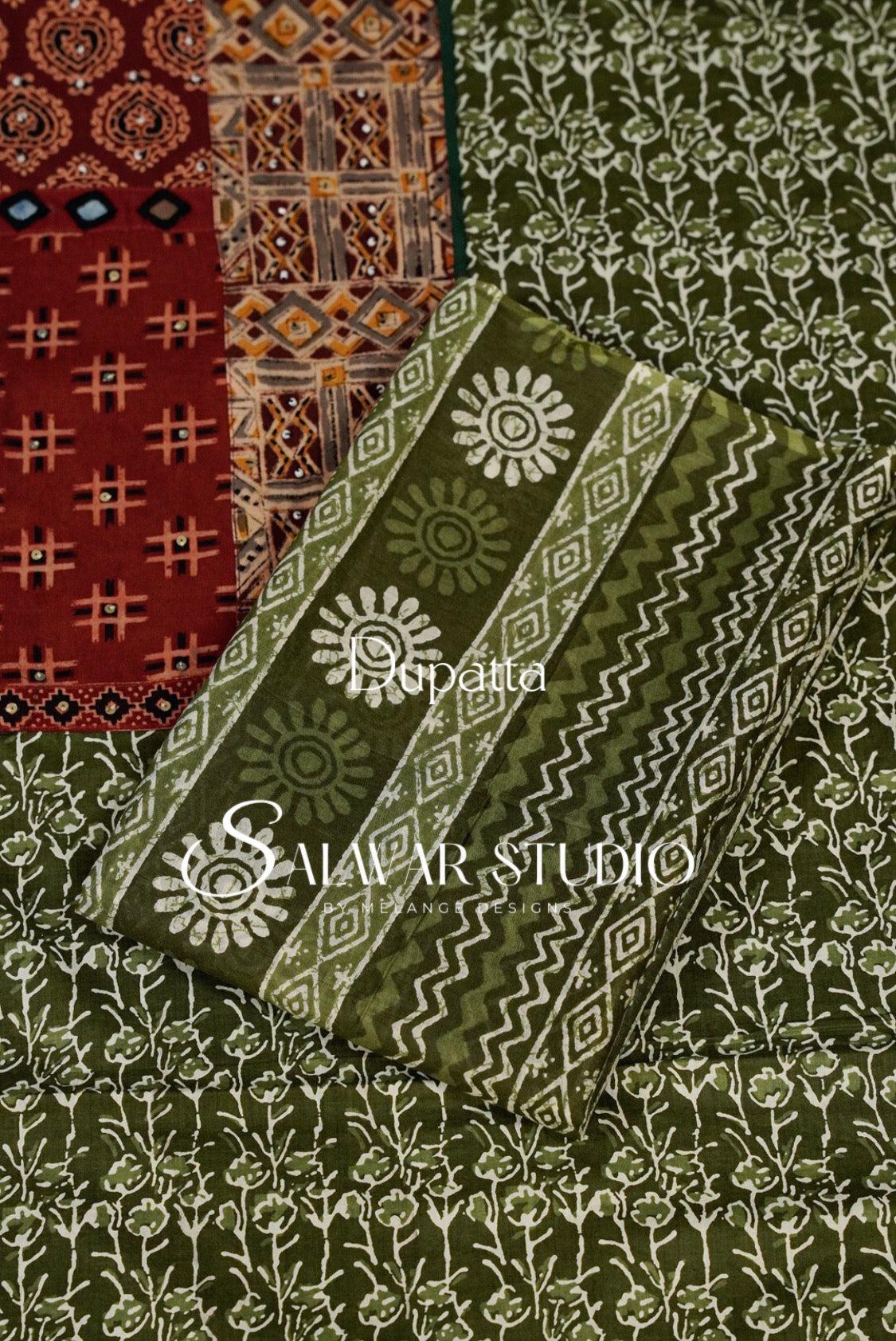 Printed Cotton Unstitched Salwar Suit Dress Material Green AC0271