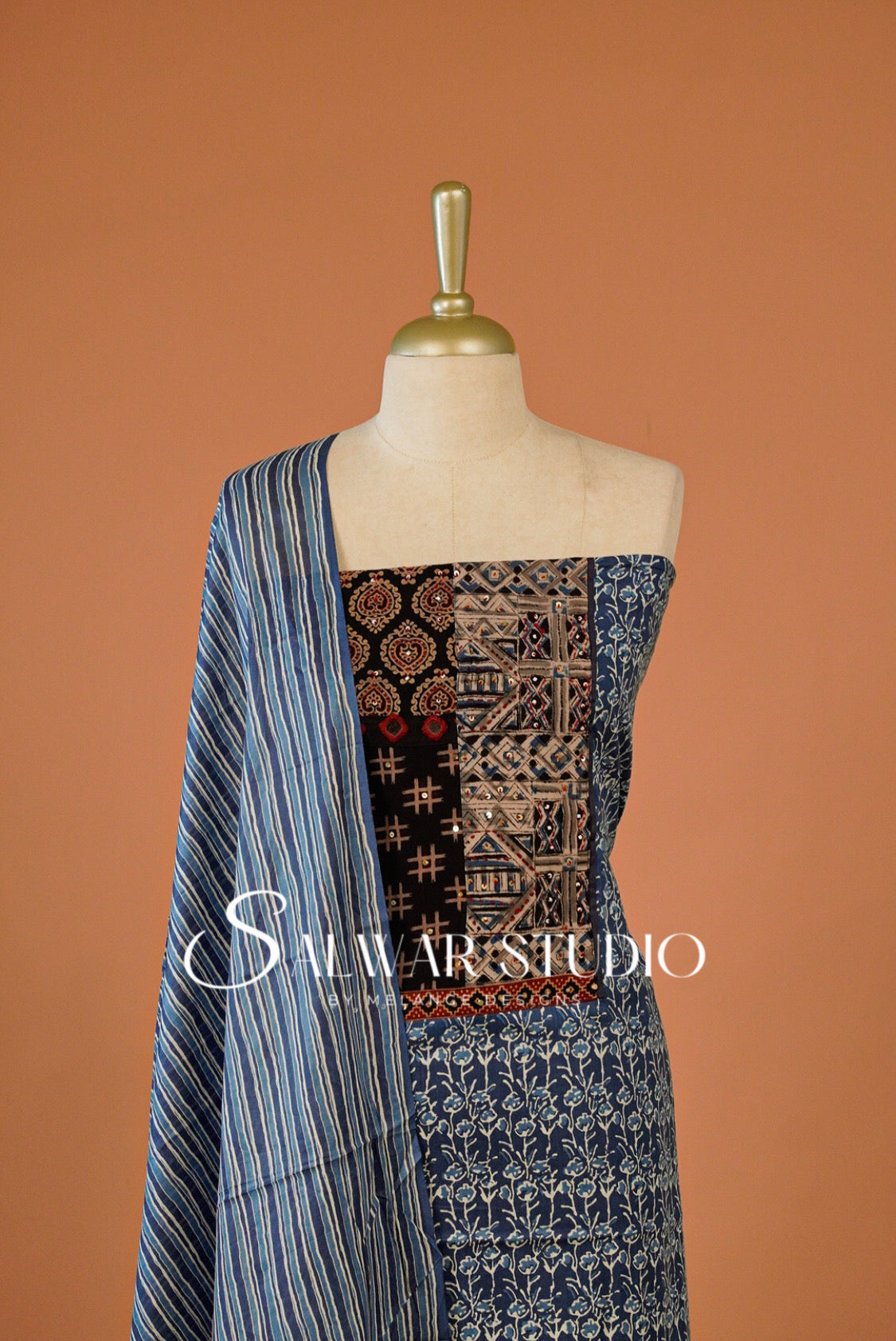 Printed Cotton Unstitched Salwar Suit Dress Material Blue AC0272