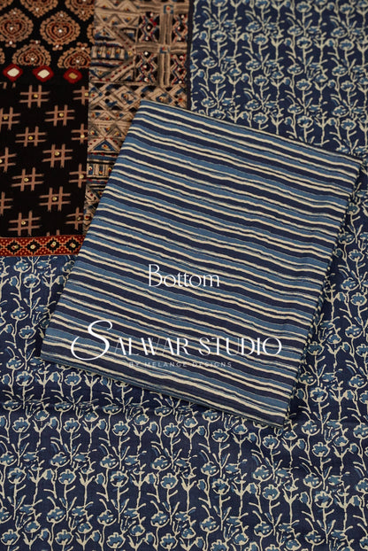 Printed Cotton Unstitched Salwar Suit Dress Material Blue AC0272