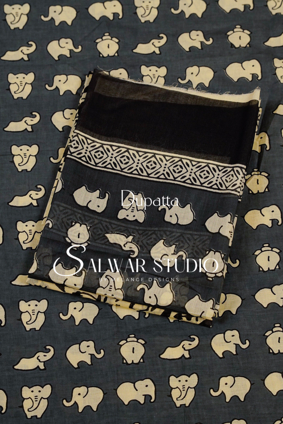 Printed Cotton Unstitched Salwar Suit Dress Material Charcoal Black AC0375