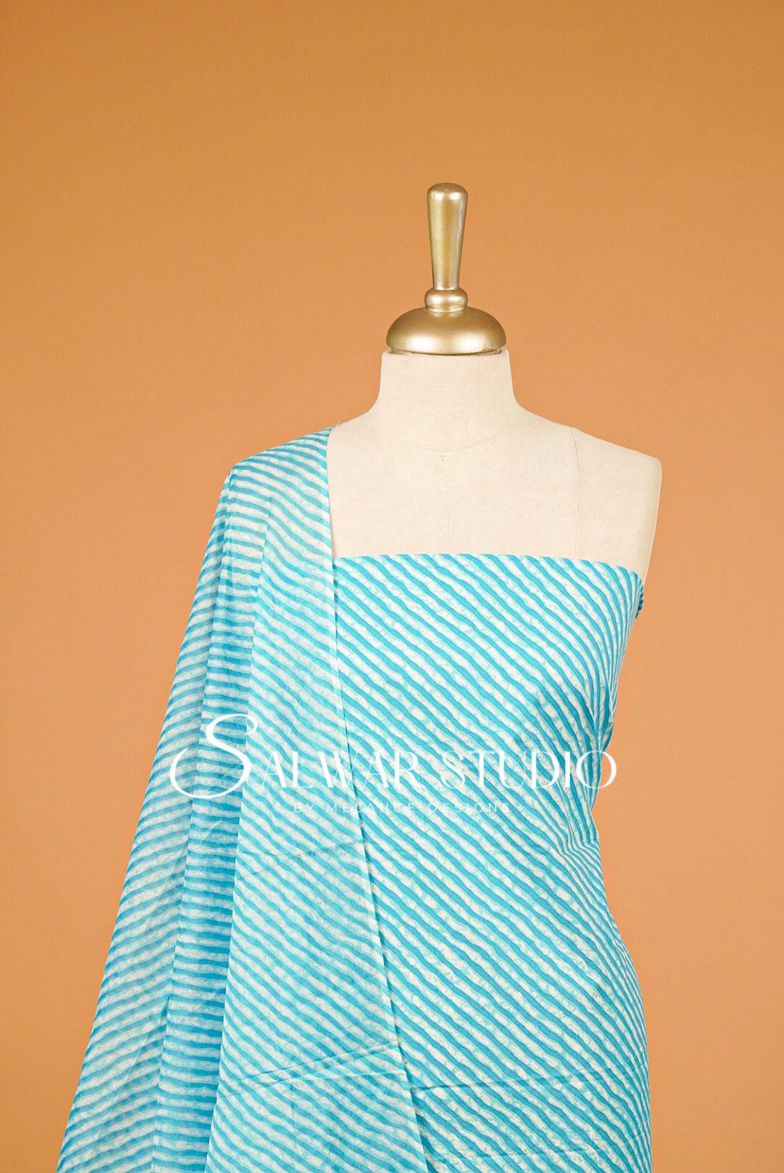 Printed Cotton Unstitched Salwar Suit Material Aqua Blue Close View.