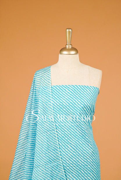 Printed Cotton Unstitched Salwar Suit Material Aqua Blue Close View.