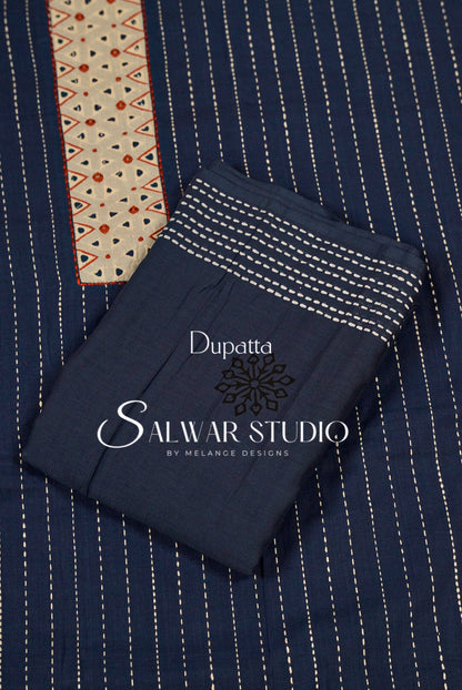 Cotton Embroidery Unstitched Salwar Suit Dress Material Prussian Blue AC0216