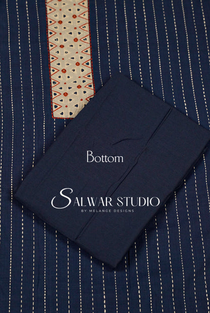 Cotton Embroidery Unstitched Salwar Suit Dress Material Prussian Blue AC0216