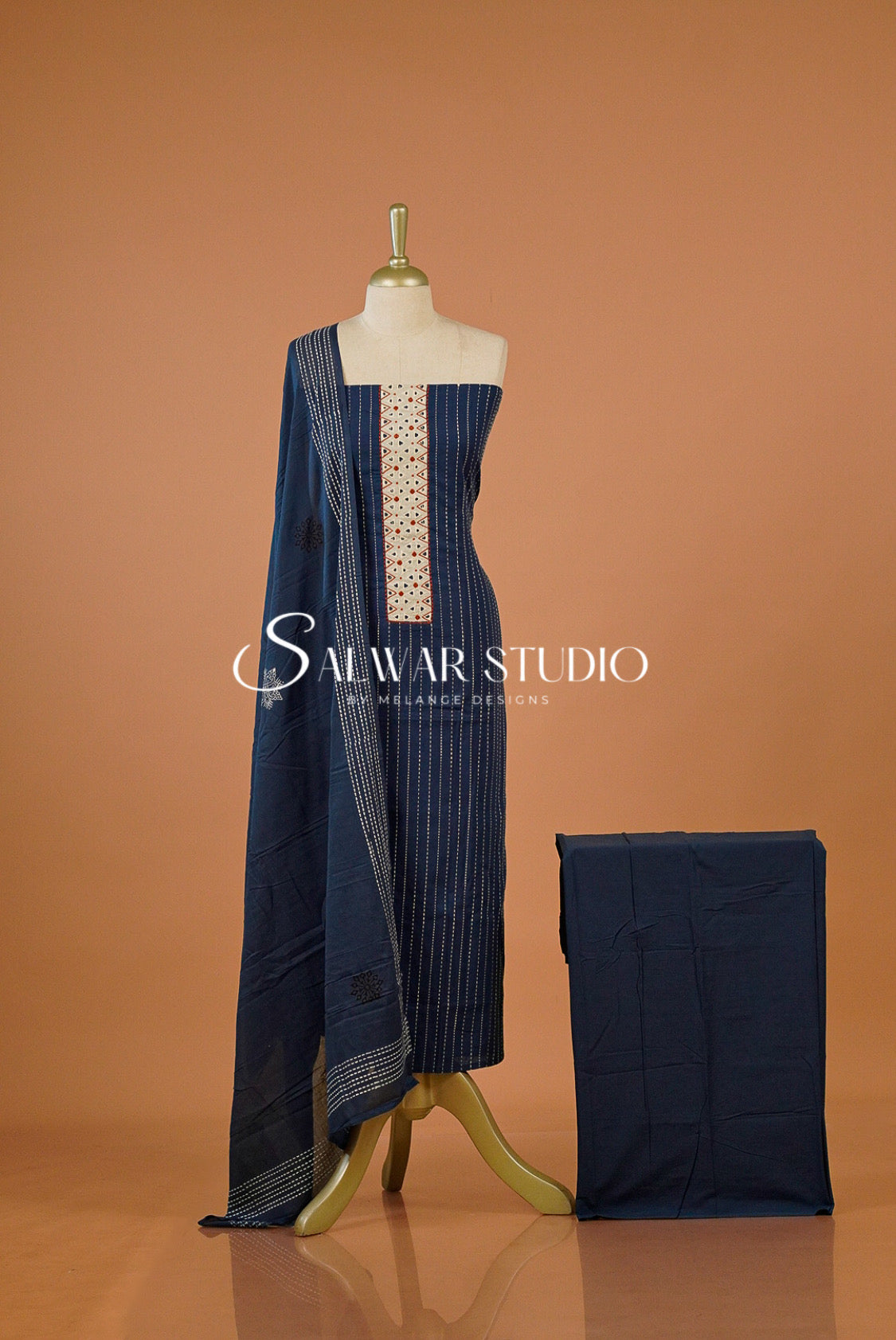 Cotton Embroidery Unstitched Salwar Suit Dress Material Prussian Blue AC0216
