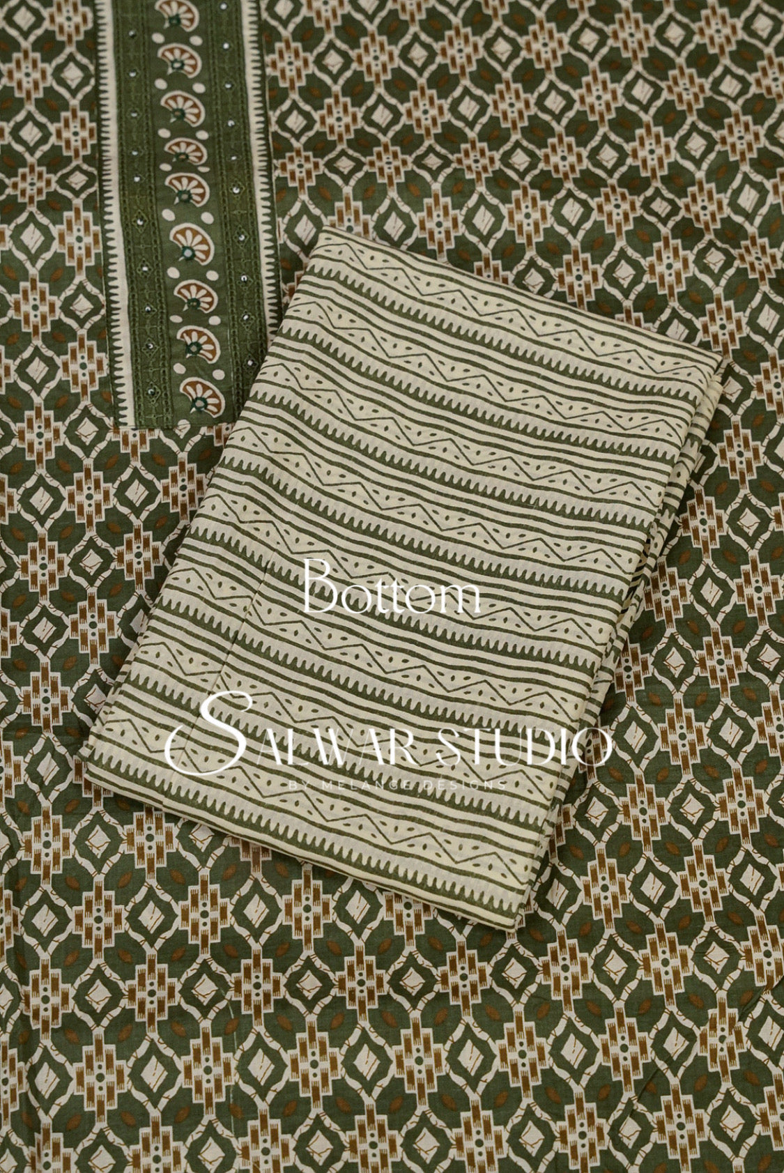 Printed Cotton Unstitched Salwar Suit Dress Material  Olive Green AC0241