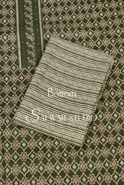 Printed Cotton Unstitched Salwar Suit Dress Material  Olive Green AC0241