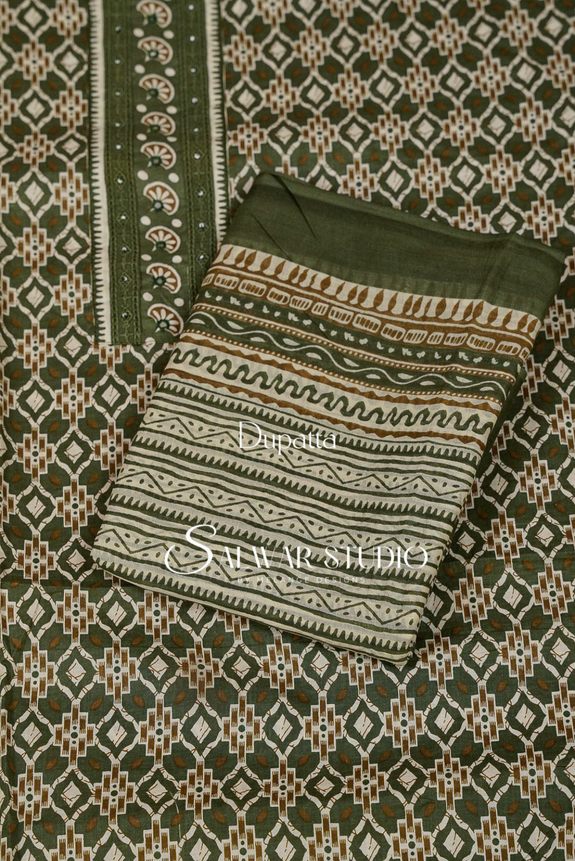 Printed Cotton Unstitched Salwar Suit Dress Material  Olive Green AC0241