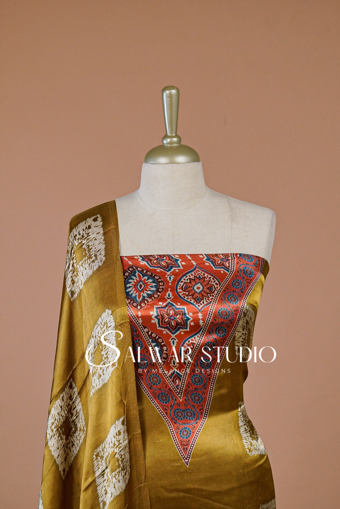 Satin Silk Unstitched Salwar Suit Dress Material Mustard Yellow AC0256