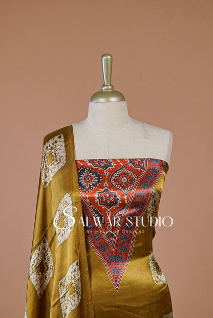 Satin Silk Unstitched Salwar Suit Dress Material Mustard Yellow AC0256