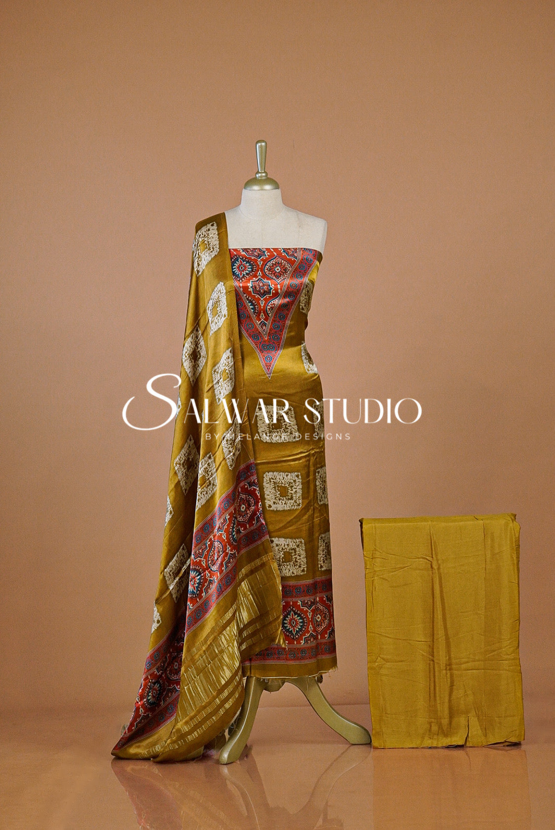 Satin Silk Unstitched Salwar Suit Dress Material Mustard Yellow AC0256