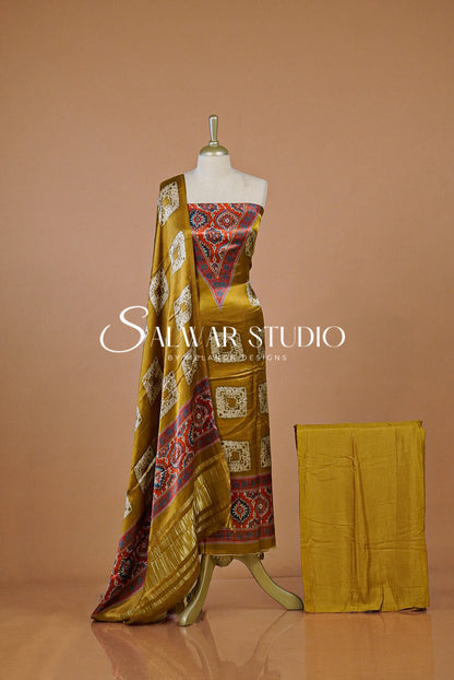 Satin Silk Unstitched Salwar Suit Dress Material Mustard Yellow AC0256