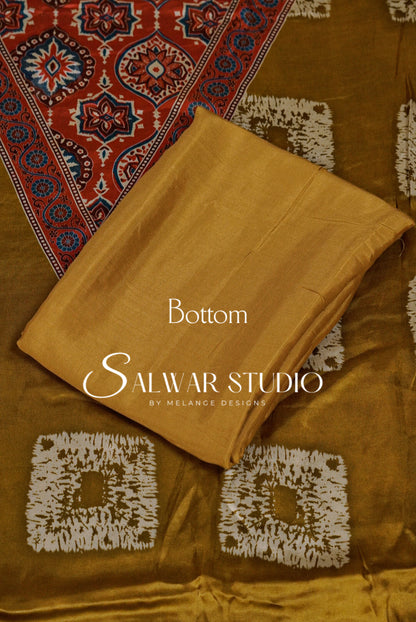 Satin Silk Unstitched Salwar Suit Dress Material Mustard Yellow AC0256