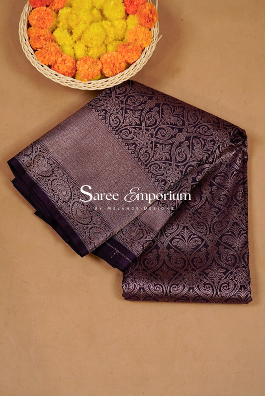 Semi Silk Brocade Saree For Women Deep Plum Purple BJ0566