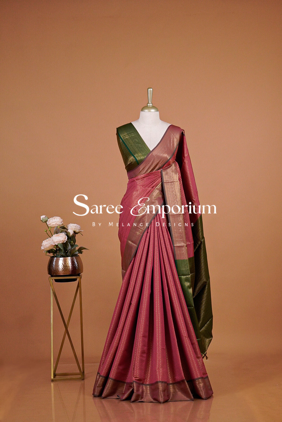 Semi Silk Brocade Saree For Women Rose Pink