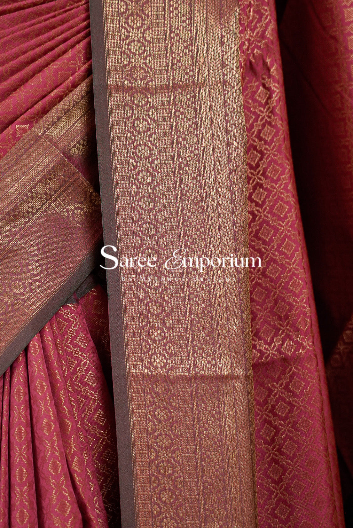 Semi Silk Brocade Saree For Women Rose Pink Side View.