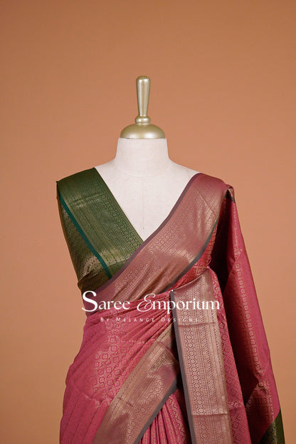Semi Silk Brocade Saree For Women Rose Pink Close Up