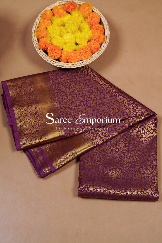Semi Silk Brocade Saree For Women Deep Royal Purple .