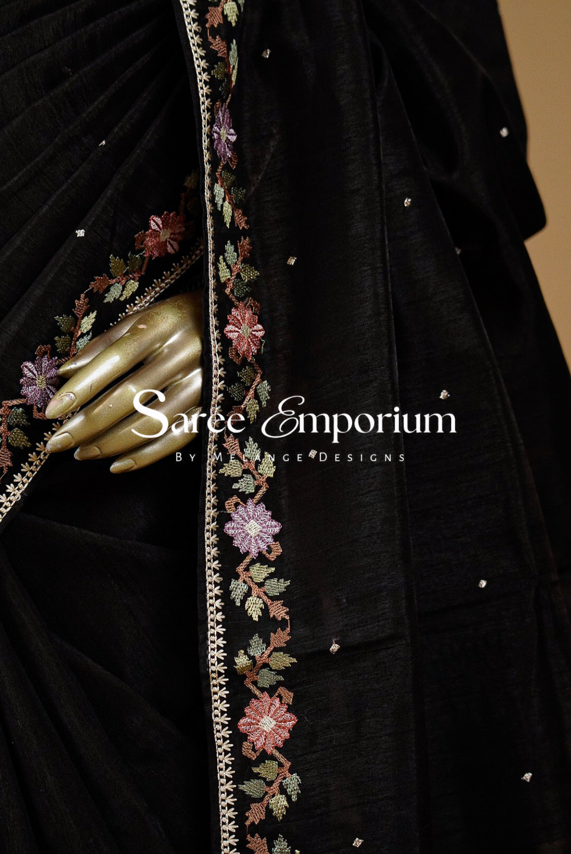 Semi Silk Embroidery Saree For Women Black