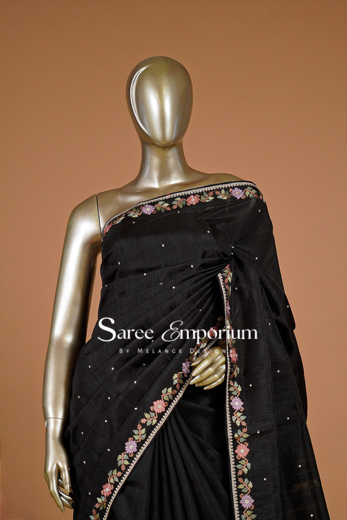 Semi Silk Embroidery Saree For Women Black