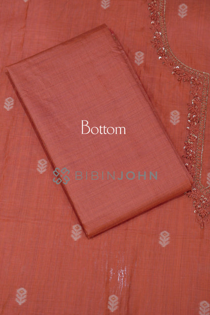Semi Silk Embroidery Unstitched Salwar Suit Material Terracotta Coral bottom
