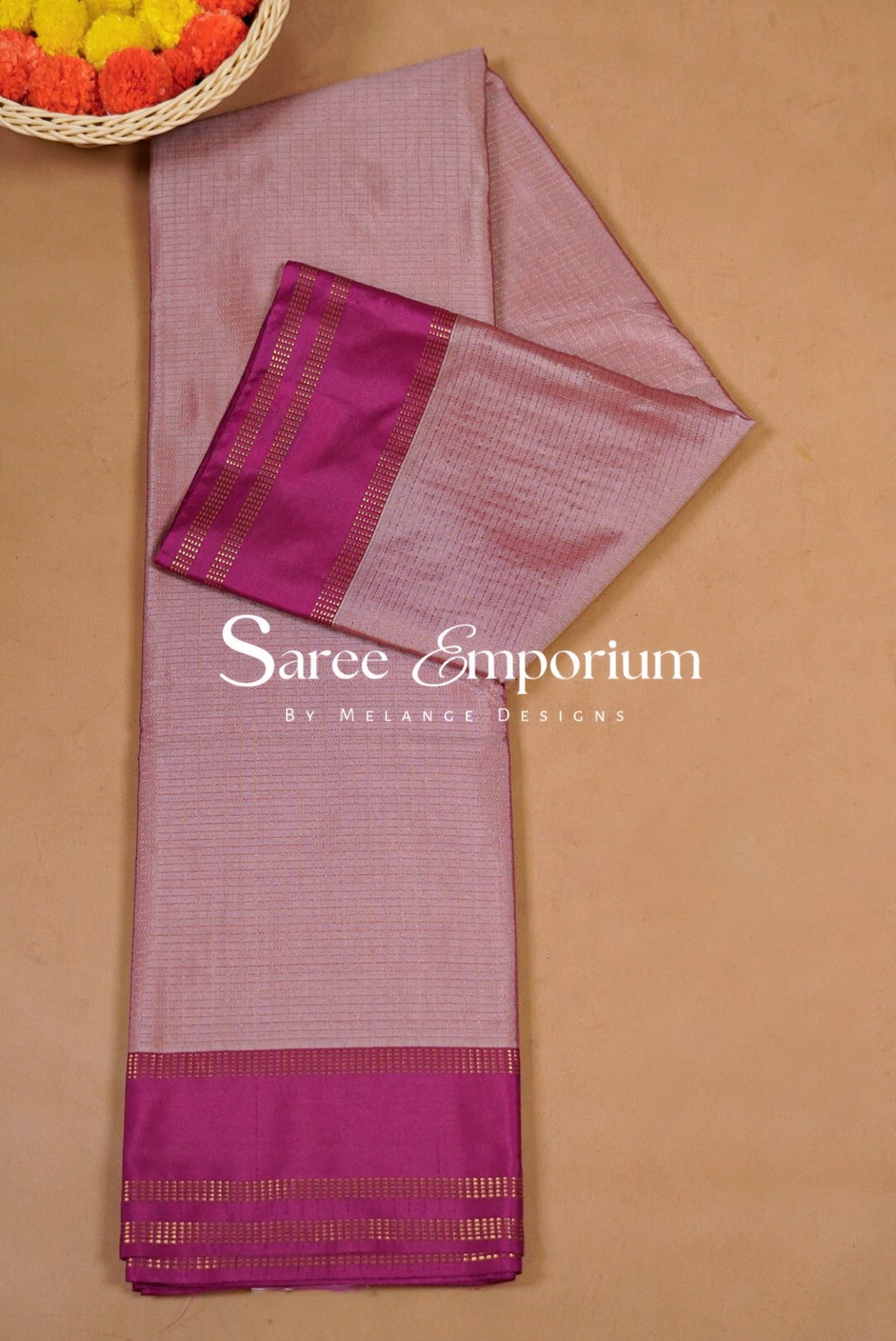 Semi Silk Saree For Women Dusty Rose  Full View.