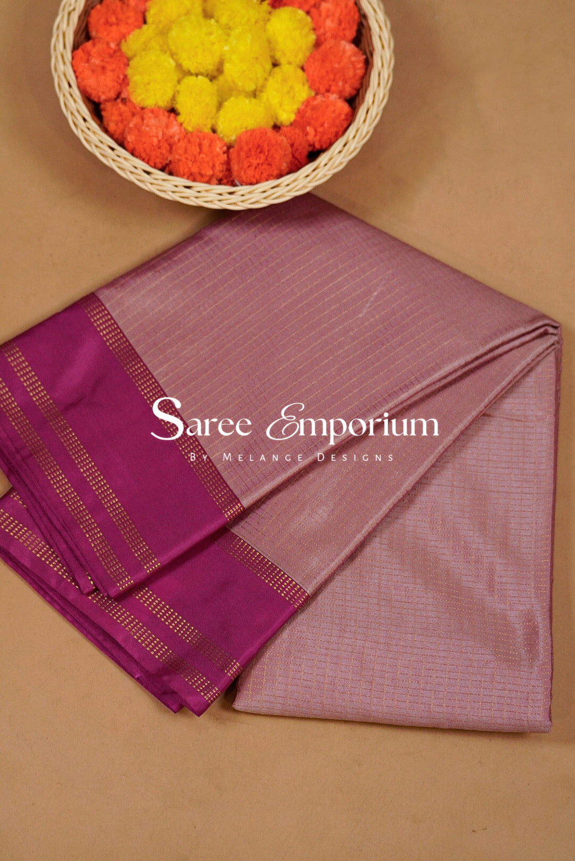 Semi Silk Saree For Women Dusty Rose .
