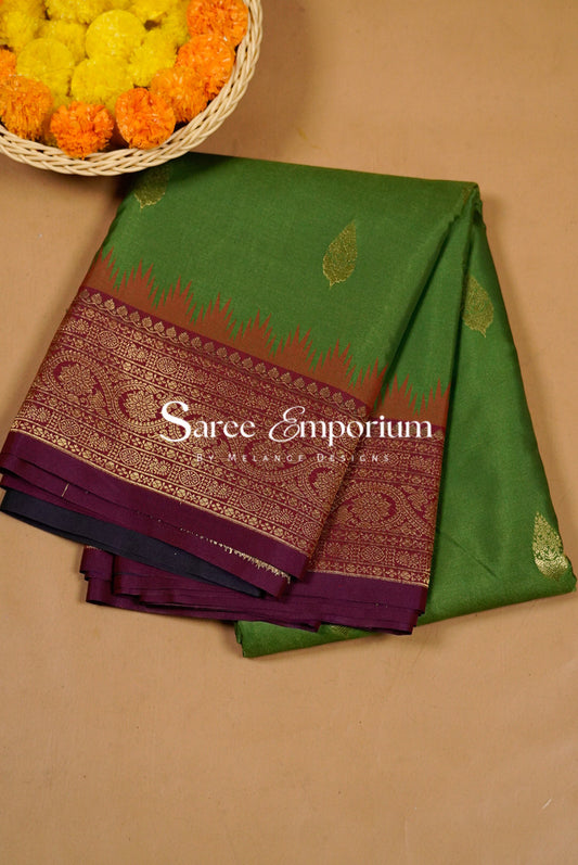 Semi Silk Saree For Women Leaf Green.