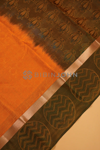 Semi Silk Saree For Women Burnt Orange PALLU
