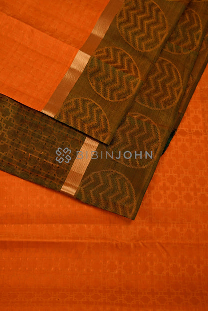 Semi Silk Saree For Women Burnt Orange CLOSE VIEW