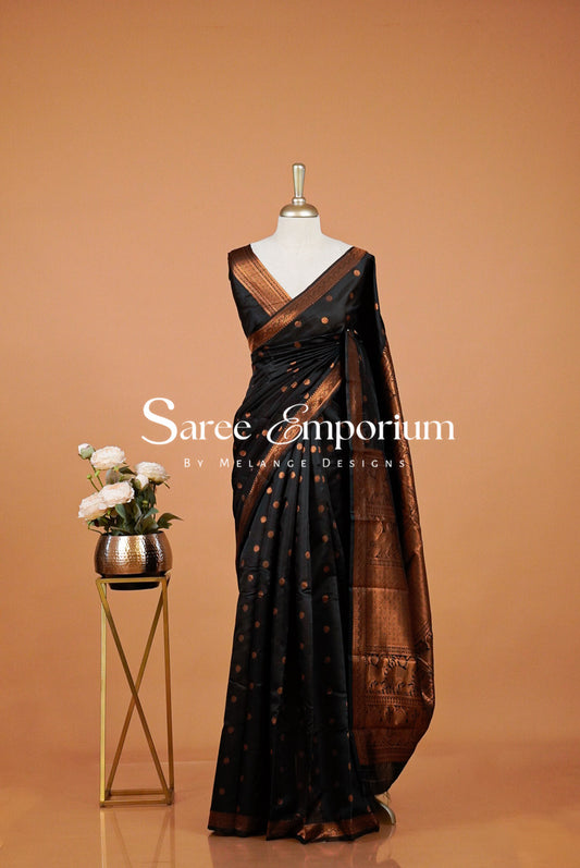 Semi Silk Saree For Women Black
