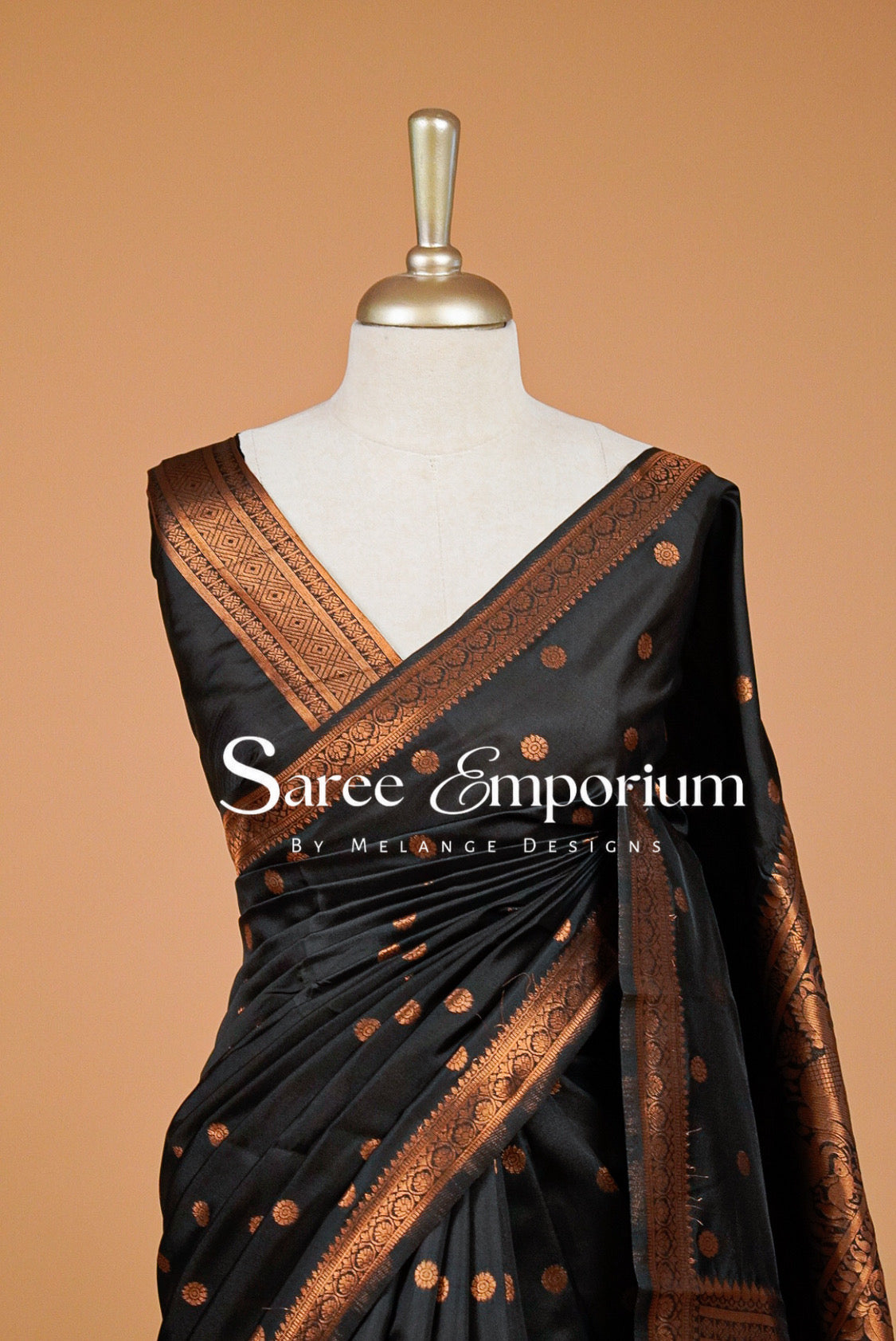 Semi Silk Saree For Women Black-Close Up.