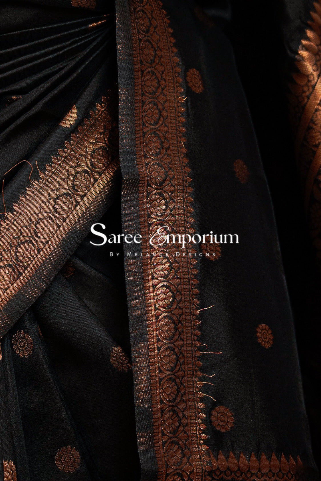 Semi Silk Saree For Women Black-Side View.