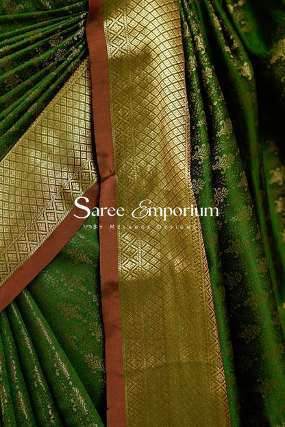 Semi Silk Saree For Women Green-Side View.