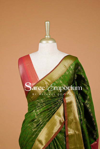 Semi Silk Saree For Women Green-Close Up