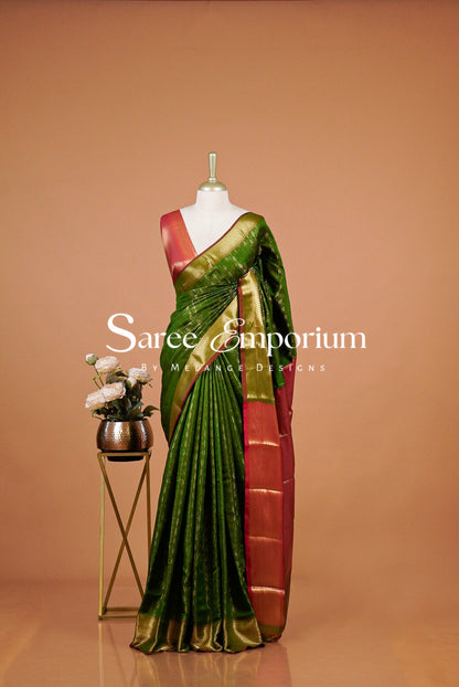 Semi Silk Saree For Women Green
